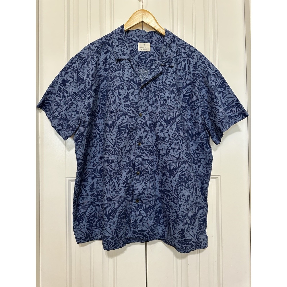 Mutual Weave Men's Shirt XXL Blue Hawaiian Floral Tropical Cruise Vacation Beach